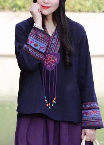 Bio-Rosen-Tuch mit V-Ausschnitt und Stickerei, Frühling