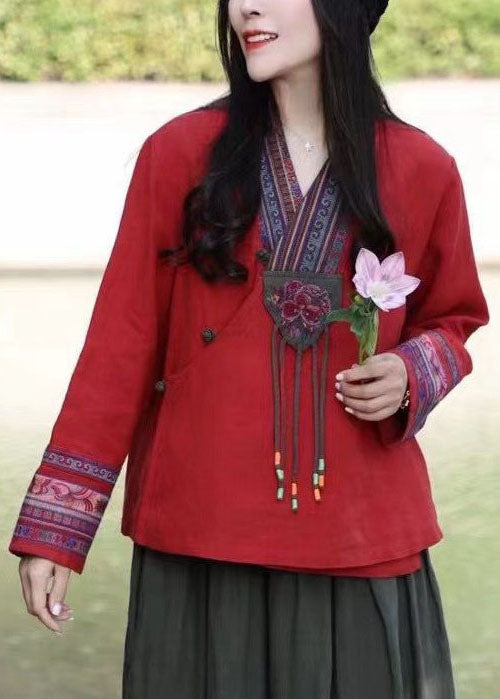 Bio-Rosen-Tuch mit V-Ausschnitt und Stickerei, Frühling