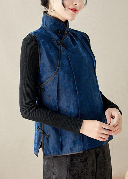 Bio-Stehkragen, bestickte Blumenknopf-Seidenweste, Frühling