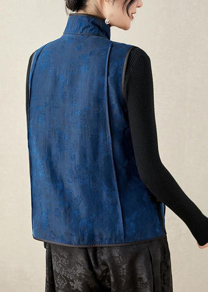 Bio-Stehkragen, bestickte Blumenknopf-Seidenweste, Frühling