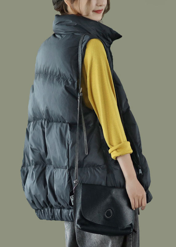 Bio-Tee Grün Stehkragen Reißverschluss Dicke Winter Tops Ärmellose Weste