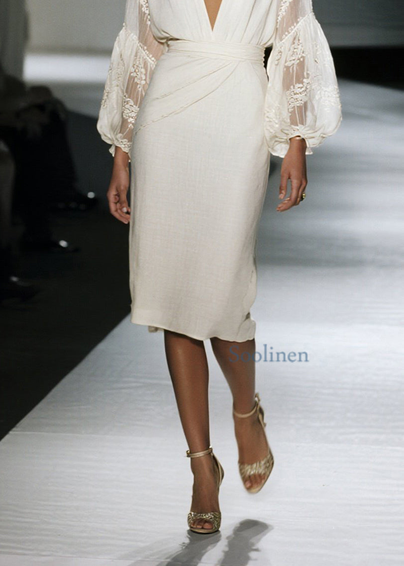 Vestido de algodón orgánico con cuello en V y patchwork de encaje para primavera