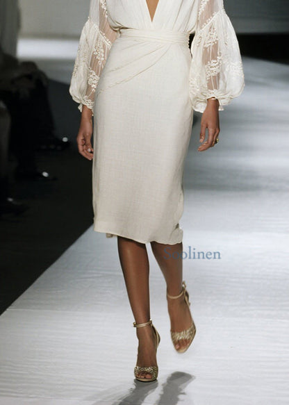 Vestido de algodón orgánico con cuello en V y patchwork de encaje para primavera