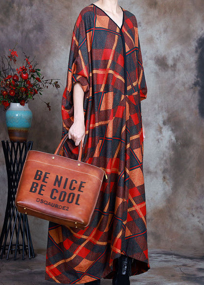 Bio-V-Ausschnitt-Print Kariertes Urlaubskleid Frühling