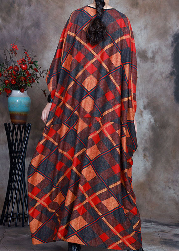 Bio-V-Ausschnitt-Print Kariertes Urlaubskleid Frühling