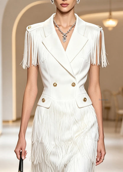 Organic White Notched Tassel Patchwork Long Dress Summer