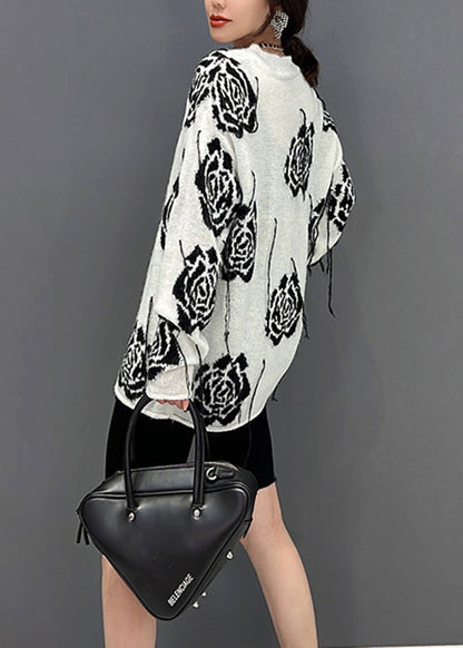 Bio-Strickpullover mit Rundhalsausschnitt und Print, Weiß, Herbst