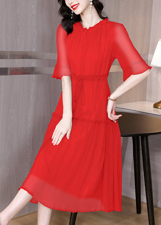 Bio-Seidenkleid mit Rüschen, Patchwork und Kordelzug, Weiß, Sommer