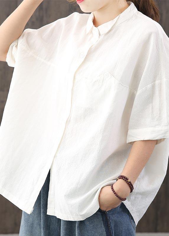 Organic White asymmetrical design Casual Cotton Linen Top Summer - SooLinen