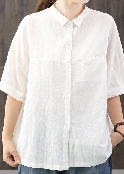 Organic White asymmetrical design Casual Cotton Linen Top Summer - SooLinen