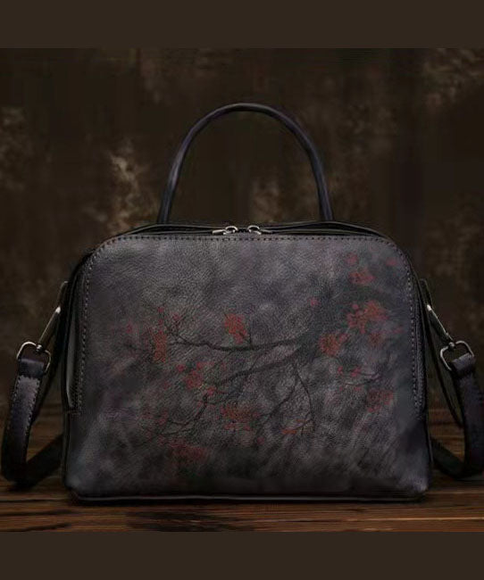 Umhängetasche aus Bio-Kalbsleder mit Blumenmuster in Gelbbraun