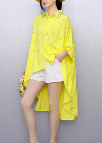 Organic Yellow Oversized Low High Design Shirts Batwing Sleeve