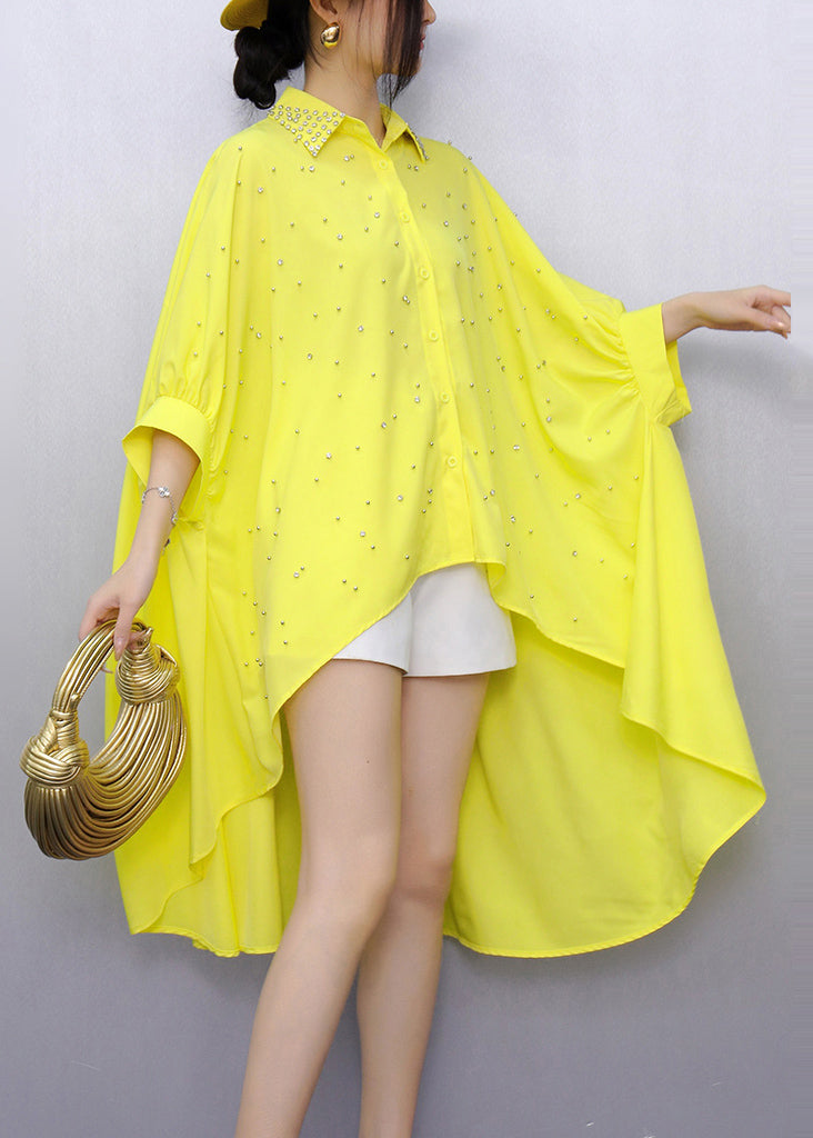 Organic Yellow Oversized Low High Design Shirts Batwing Sleeve