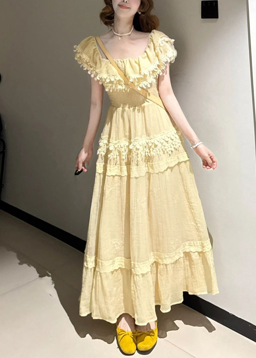 Organic Yellow Tasseled Exra Large Hem Cotton Holiday Dress Summer