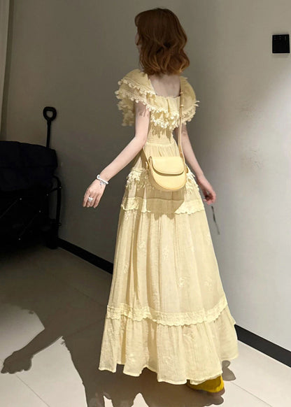 Organic Yellow Tasseled Exra Large Hem Cotton Holiday Dress Summer