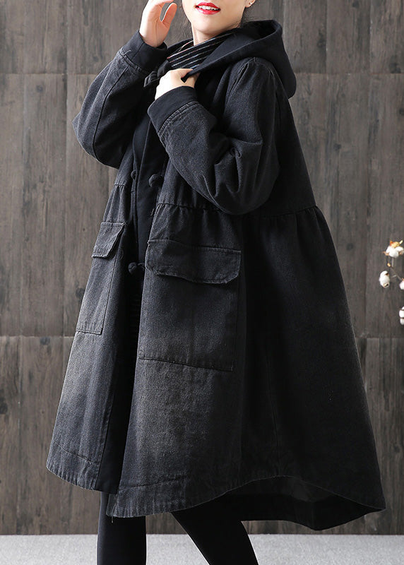 Bio Gelb Kapuzenknopf Taschen Patchwork Winter Baumwolle Langarm Mantel