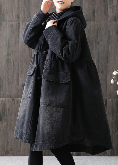 Bio Gelb Kapuzenknopf Taschen Patchwork Winter Baumwolle Langarm Mantel