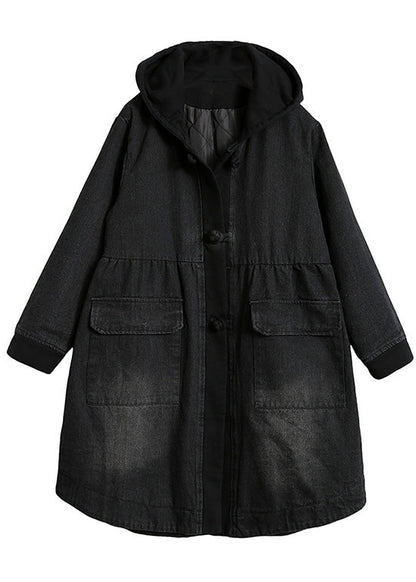 Bio Gelb Kapuzenknopf Taschen Patchwork Winter Baumwolle Langarm Mantel