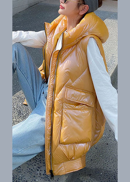 Bio-Gelbe Winter-Pufferweste mit Kapuze und Reißverschluss, niedriges und hohes Design