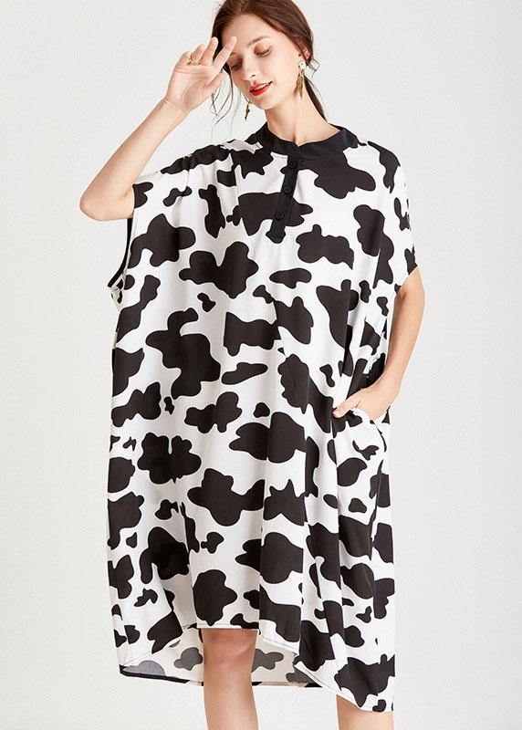 Organic Zebra Pattern O-Neck Print Summer Vacation Dresses Short Sleeve - SooLinen