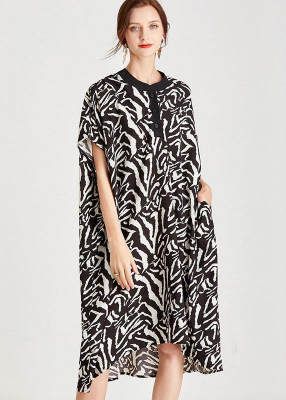 Organic Zebra Pattern O-Neck Print Summer Vacation Dresses Short Sleeve - SooLinen