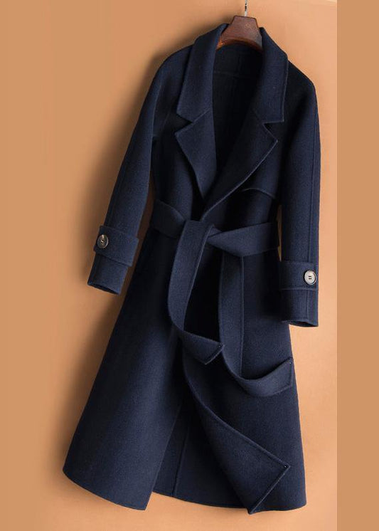 Organic beige Plus Size crane Woolen Coats Work Notched tie waist women Woolen Coats - SooLinen