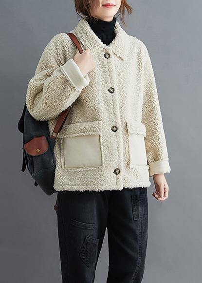 Organic beige coats quality outwear Work Outfits lapel pockets outwears - SooLinen