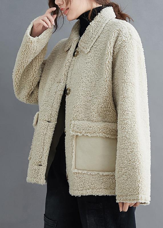 Organic beige coats quality outwear Work Outfits lapel pockets outwears - SooLinen