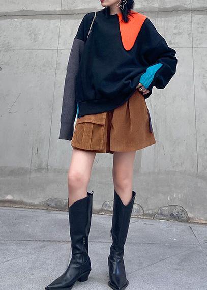 Organic big pockets pants loose khaki Fashion  high waist short pants - SooLinen