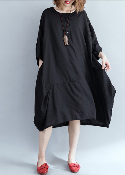 Bio-Baumwollkleidung in Schwarz für Damen, stylische Arbeits-Patchwork-Sommerkleider für Knie