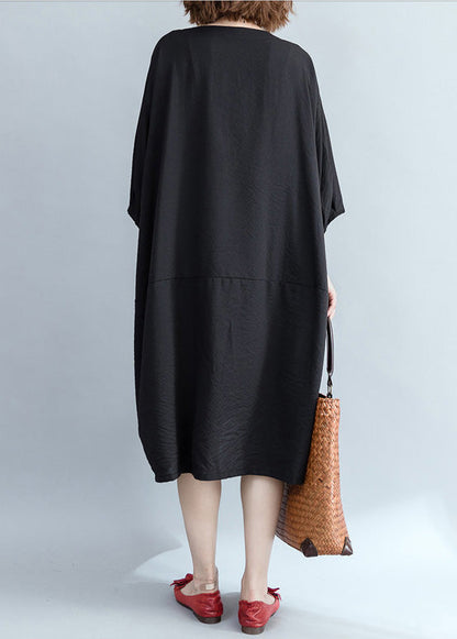 Bio-Baumwollkleidung in Schwarz für Damen, stylische Arbeits-Patchwork-Sommerkleider für Knie