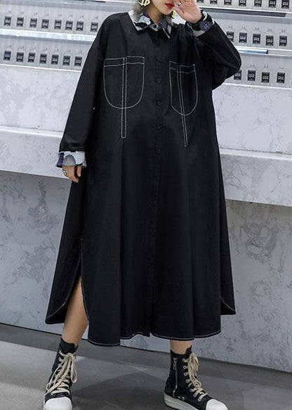 Organic black Fashion coats women blouses Fabrics side open fall coats - SooLinen