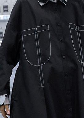 Organic black Fashion coats women blouses Fabrics side open fall coats - SooLinen