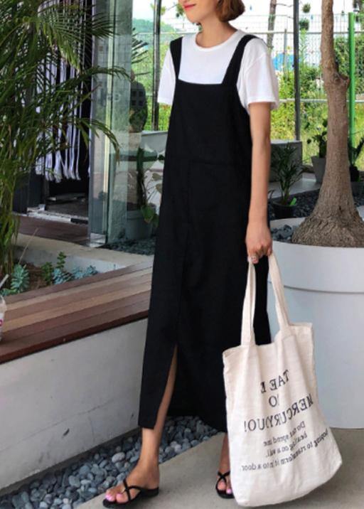 Organic black cotton Wardrobes Spaghetti Strap Plus Size Clothing Dress - SooLinen