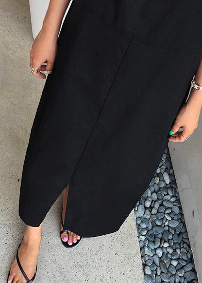 Organic black cotton Wardrobes Spaghetti Strap Plus Size Clothing Dress - SooLinen