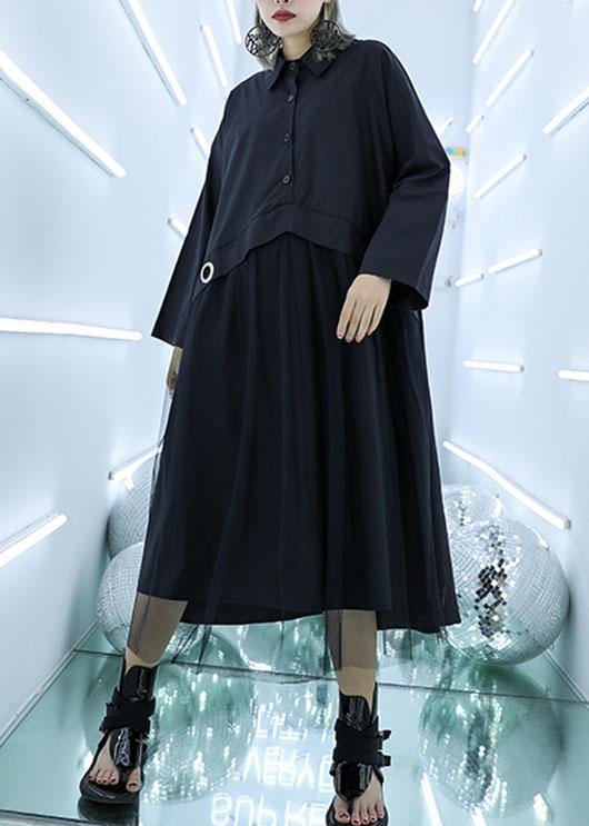 Organic black cotton clothes high waist Art patchwork Dress - SooLinen