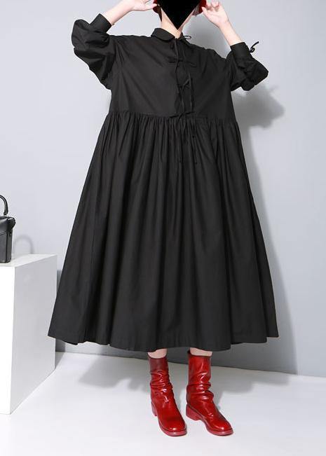 Organic black cotton dresses Peter pan Collar cotton Bow Dress - SooLinen