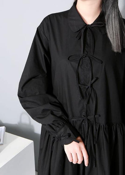 Organic black cotton dresses Peter pan Collar cotton Bow Dress - SooLinen