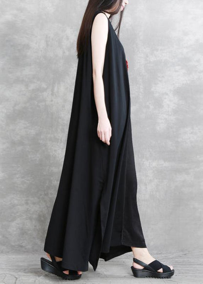 Organic black dresses o neck sleeveless robes summer Dress - SooLinen
