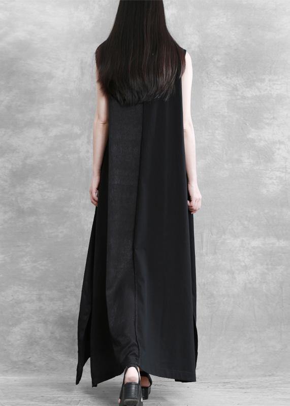 Organic black dresses o neck sleeveless robes summer Dress - SooLinen