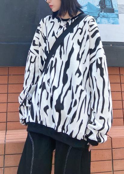 Organic black print shirts o neck patchwork Art blouse - SooLinen