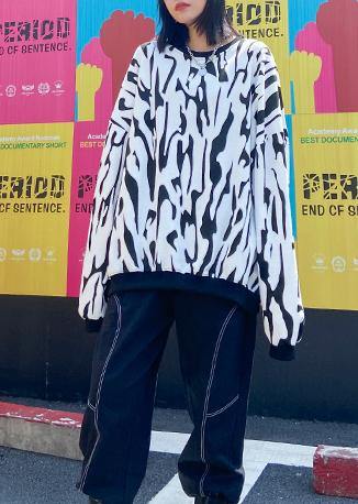 Organic black print shirts o neck patchwork Art blouse - SooLinen