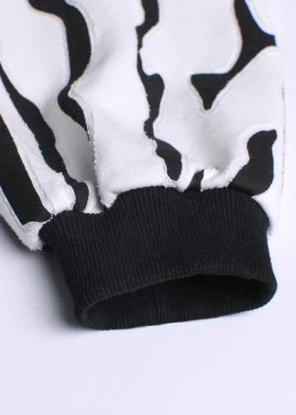 Organic black print shirts o neck patchwork Art blouse - SooLinen