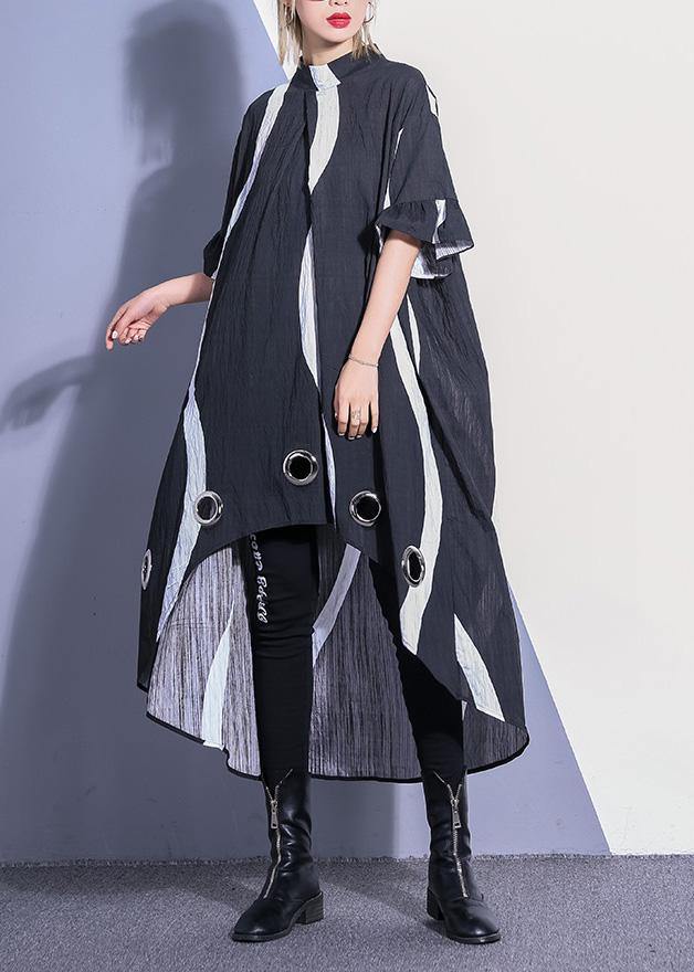 Organic black striped cotton dresses low high design Robe summer Dress - SooLinen