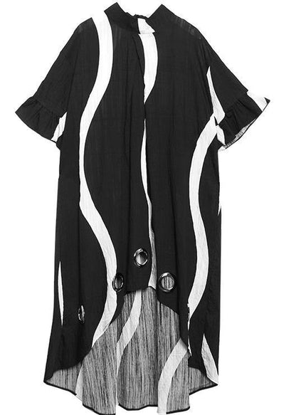 Organic black striped cotton dresses low high design Robe summer Dress - SooLinen