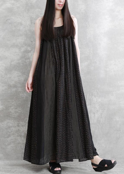 Organic black striped quilting dresses Spaghetti Strap Maxi summer Dress - SooLinen
