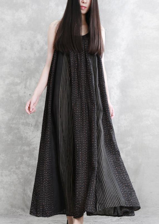 Organic black striped quilting dresses Spaghetti Strap Maxi summer Dress - SooLinen