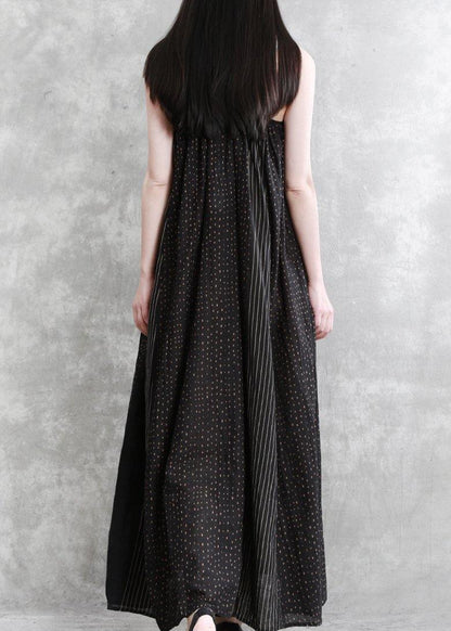 Organic black striped quilting dresses Spaghetti Strap Maxi summer Dress - SooLinen