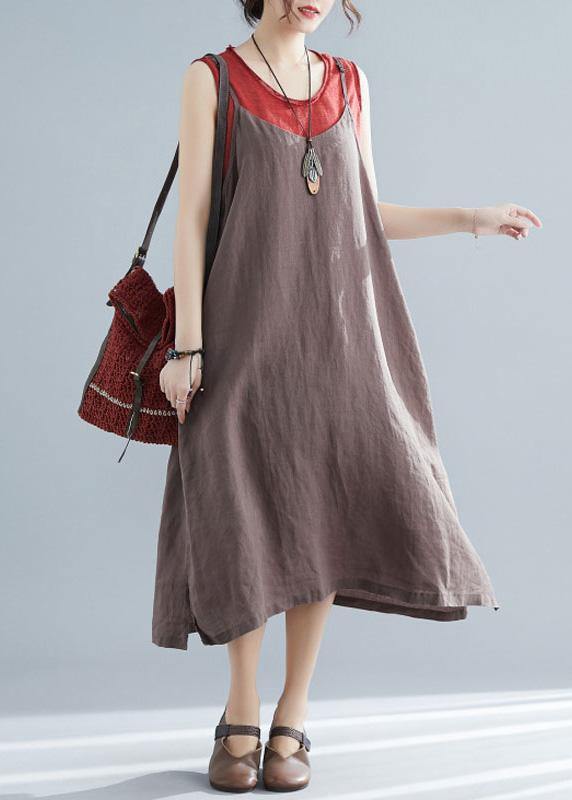 Organic chocolate cotton Tunics sleeveless cotton summer Dresses - SooLinen