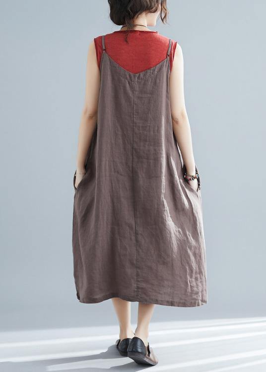 Organic chocolate cotton Tunics sleeveless cotton summer Dresses - SooLinen